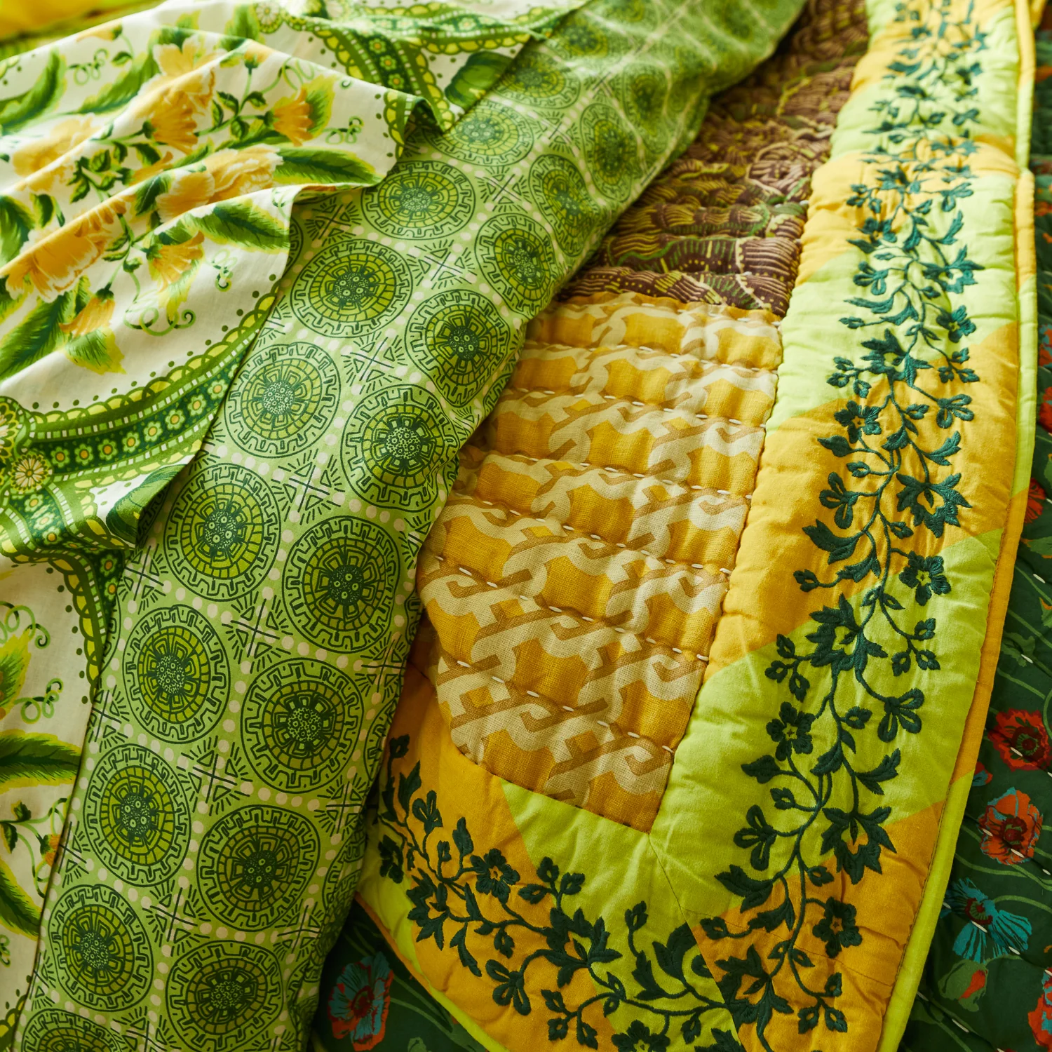 Clarice Patchwork Bedcover - Key Lime - Image 5