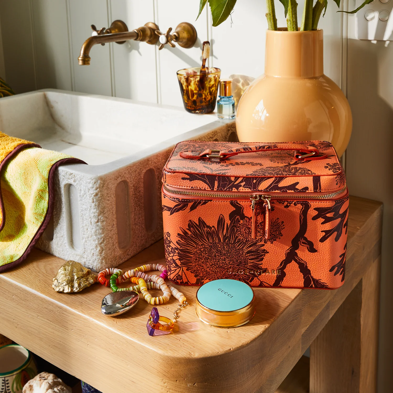 Delphine Large Vanity Case - Vivid Coral - Image 3