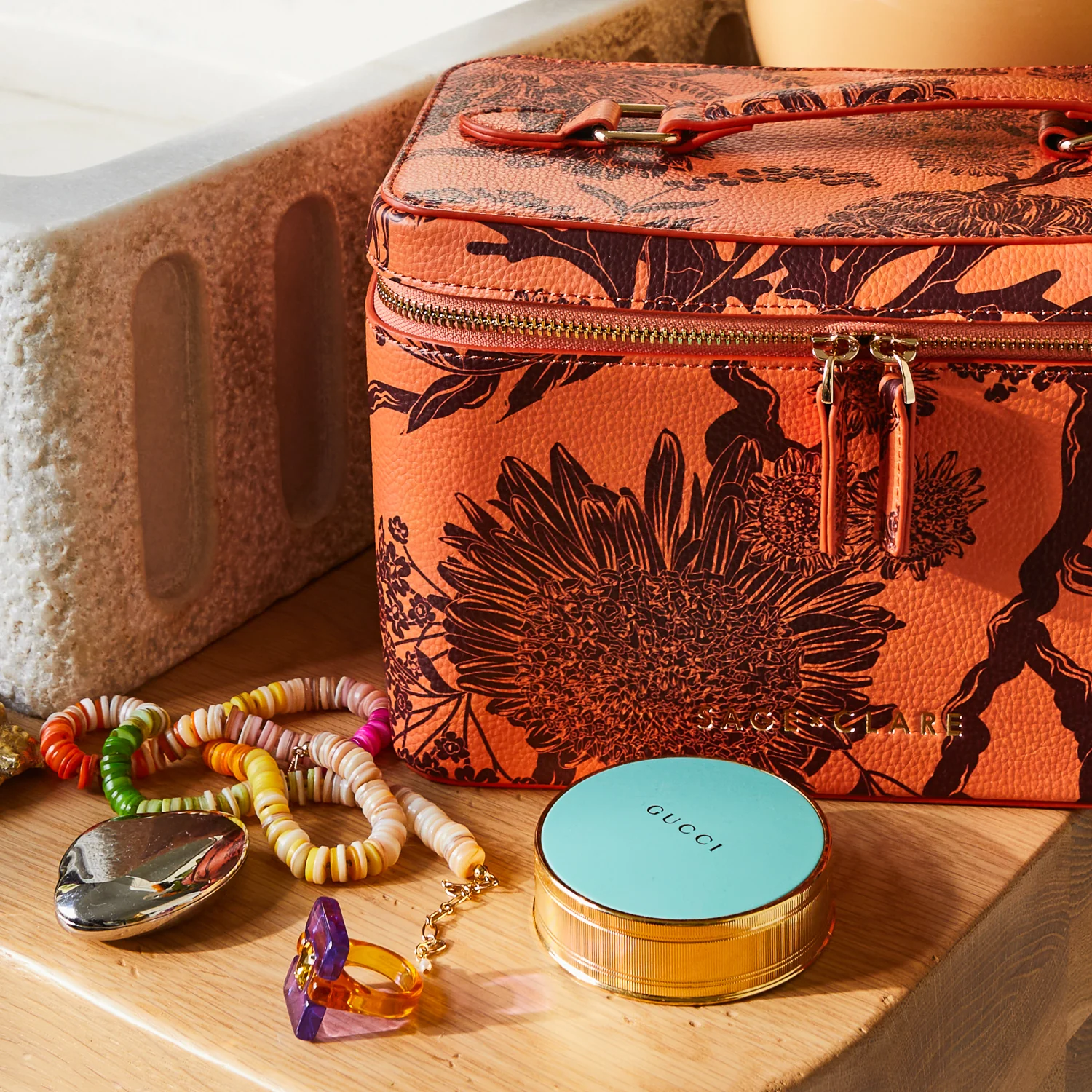 Delphine Large Vanity Case - Vivid Coral - Image 4