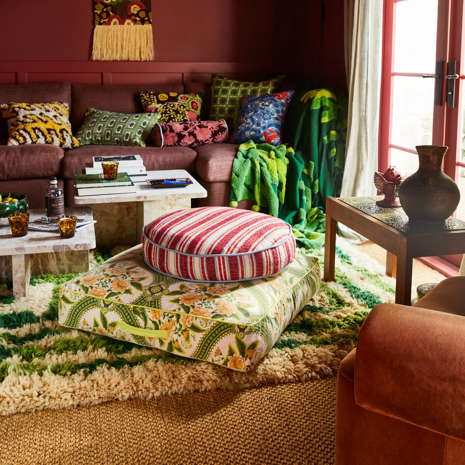Selene Woven Floor Cushion - Crimson - Image 4