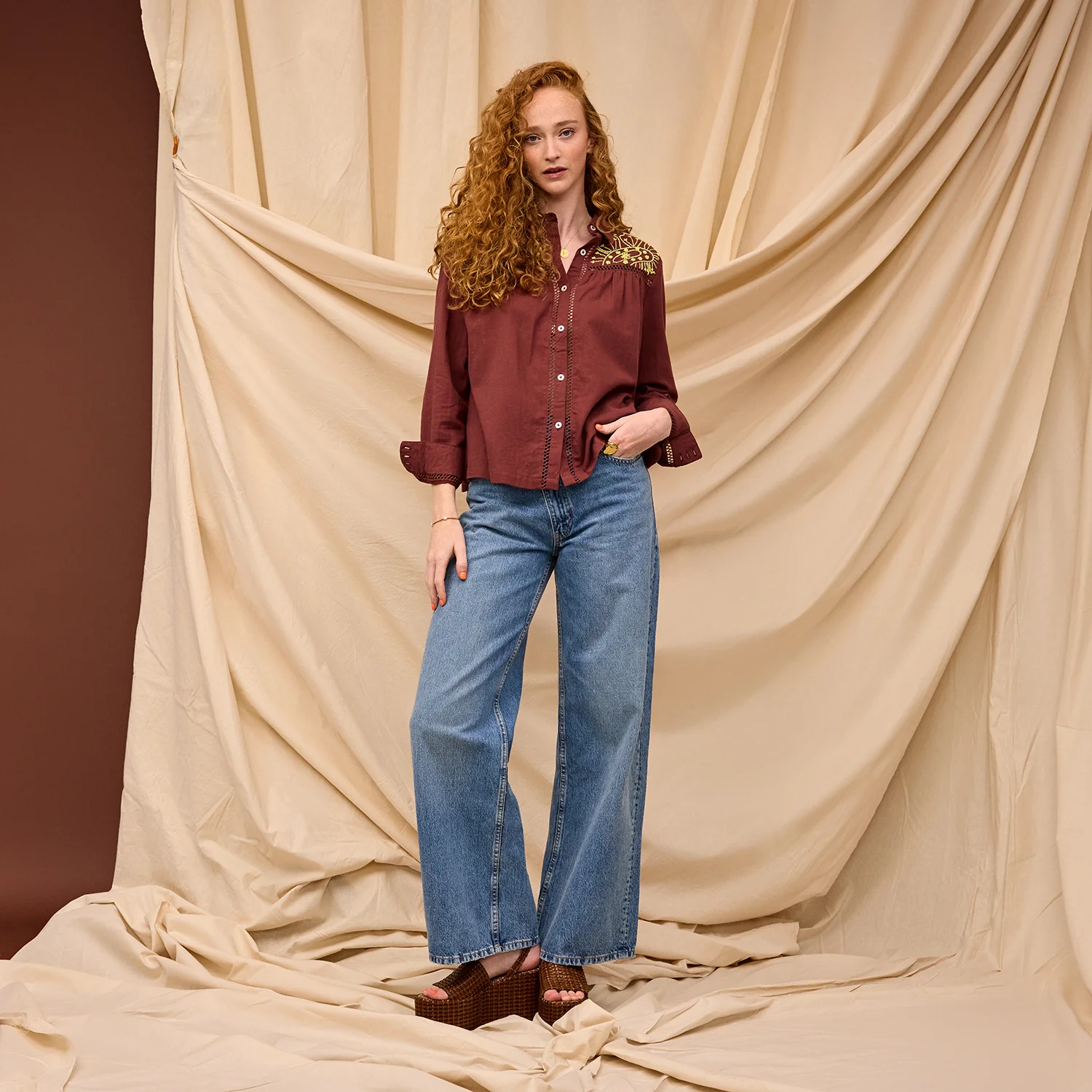 Vivianna Embroidered Shirt - Garnet - Image 4